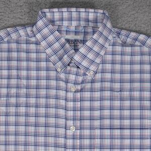 Jos A Bank Traveler Motion Shirt Men Large Tailored Blue Plaid Long Sleeve Nylon
